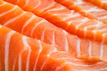 Close-up of raw salmon slices showing texture and color.