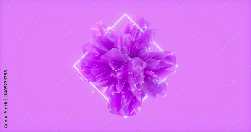 Aufkleber abstract 3d crystal fractal gem with neon light background. 4k seamless loop animation.