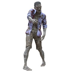 Zombie male isolated white background 3d illustration