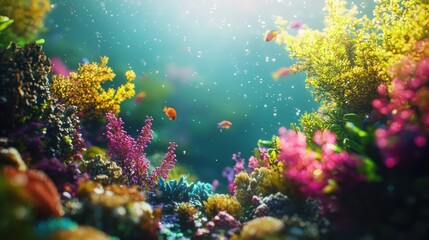 Obraz premium Vibrant Underwater Coral Reef Paradise: A Sunlit Ocean Scene