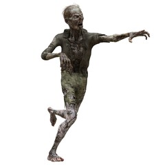Zombie male isolated white background 3d illustration
