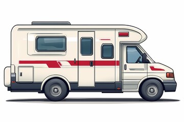 Naklejka premium Scenic RV Road Trip. Retro Style Camper for Family Travel and Adventure