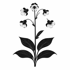 Monochrome Floral Design. Botanical Art and Black & White Illustration of Blooming Flowers in Vintage Styled Nature Print
