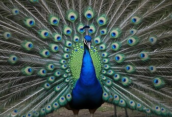 Obraz premium Majestic Peacock: A Vibrant Display of Feathers in Nature