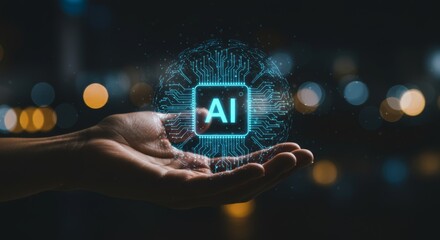 Human Hand Holding Glowing AI Sphere with Intricate Circuitry and Luminous Lines