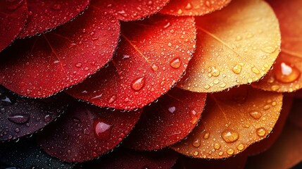 Obraz premium Dew-kissed autumn leaves in vibrant red, orange, and dark hues