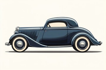 Classic Automobile Art Deco Style. Vintage Car Illustration with Whitewall Tires and Elegant Curves Retro Aesthetic for Auto Enthusiasts and Collectors