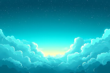 Beautiful Abstract Digital Cloudscape - Tranquil Blue Sky & Vibrant Horizon View with Soft Fluffy Clouds