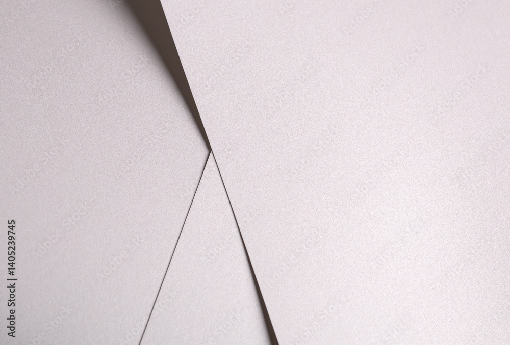 Poster White pearl paper background with a glossy satin texture and crisp folded triangular layers. Overlapping geometric shapes in icy silver and pale grey create a clean, elegant, and luxurious abstract.