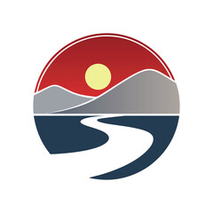 Minimal Landscape Vector with River and Sunset.