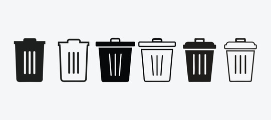 Vector Trash bin Icons set, Black trash dusbin sign icon isolated elements, 10 eps