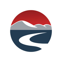 Minimal Landscape Vector with River and Sunset.