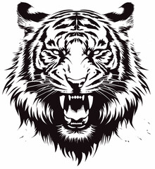 Vector illustration of a tiger head with tribal and wildcat features