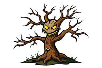 
Halloween creepy tree doodle on white background.