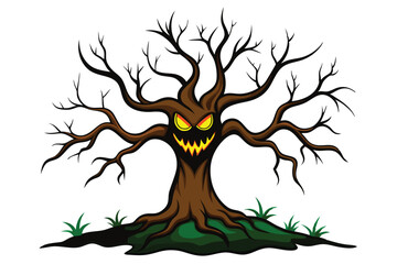 
Halloween creepy tree doodle on white background.