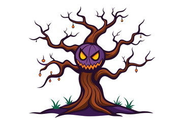 
Halloween creepy tree doodle on white background.