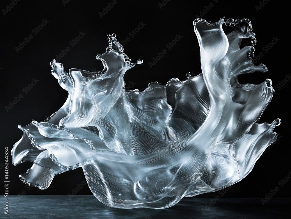 Poster abstract frozen motion rendering with translucent material on black backdrop