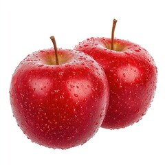Two red apples with water droplets