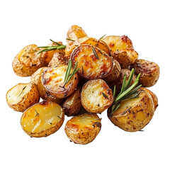 whole roasted baby potatoes with herbs side angle studio shot

