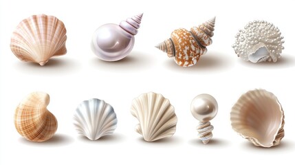 Vector beautiful pearl shell icon set
