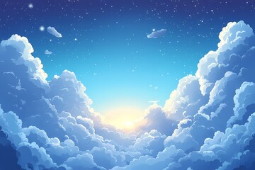 Dreamy Blue Sky at Sunset. A Peaceful and Ethereal Cloudscape Illustration