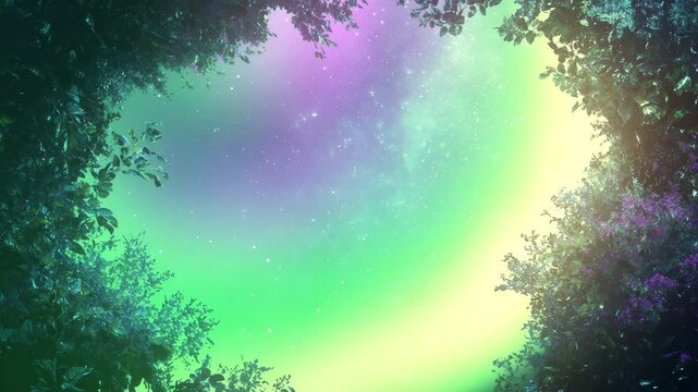 A shimmering aurora borealis forming a glowing night sky