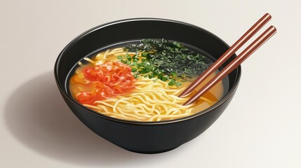 Captivating bowl of anime ramen with vibrant toppings and chopsticks detail