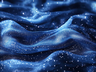 Obraz premium Shimmering blue fabric with smooth texture, featuring sparkling elements that resemble stars in night sky, creating dreamy and enchanting atmosphere