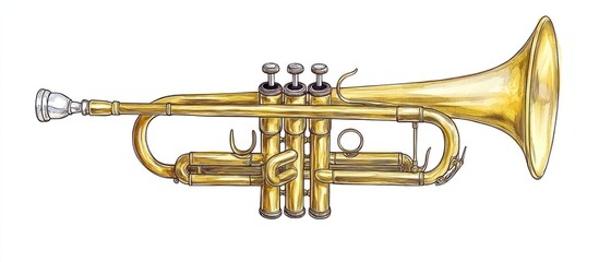 Obraz premium Watercolor Style Illustration of a Golden Brass Trumpet Instrument