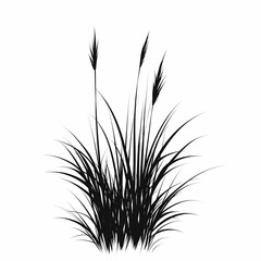 Black and White Vector Illustration of Grassy Floral Silhouette in Nature and Wildlife Background