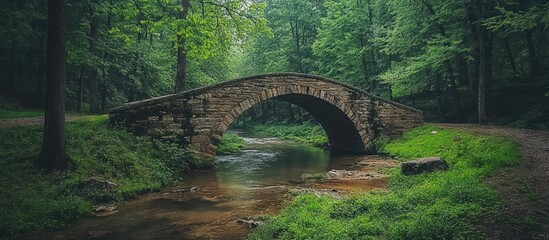 Stone Arch Bridge in Lush Forest