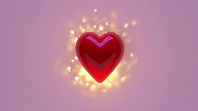 Glowing red heart pulsing softly on pastel background, romantic minimal animation