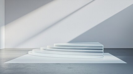 Obraz premium A modern white room with a glass staircase.