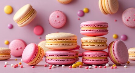 pink theme Macaron stack candy colors 3d render concept background design