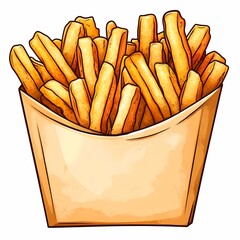 Delicious Crispy French Fries - Irresistible Fast Food Snack in a Brown Paper Bag. Vector Art