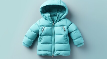 Baby blue puffer jacket for kids studio shot