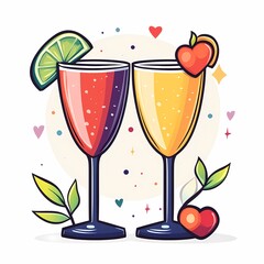 Vibrant Cocktails Illustration. Sparkling Beverages in Glasses with Fresh Fruit for a Colorful Celebration