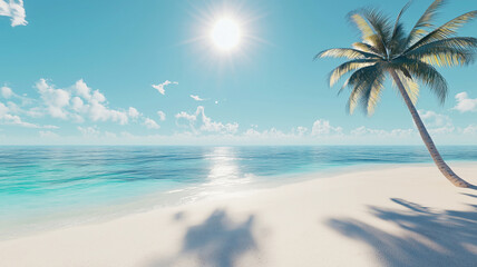Fototapeta premium Sunny tropical beach with palm tree and clear blue sky