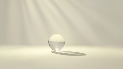 A crystal ball sits on a light beige surface, casting a shadow on the surface.