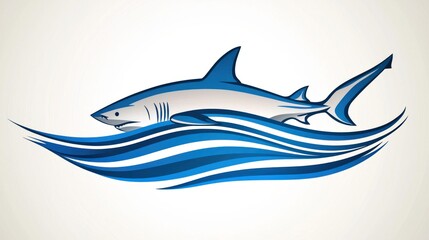 Stylized Shark in Blue Waves: A Vector Graphic Design