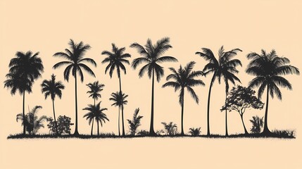 Tropical Palm Trees Silhouettes. Minimalist Black and White Botanical Art for Serene Island Vibes