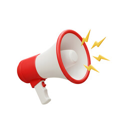 3D Rendered Red and White Megaphone with Lightning Bolts