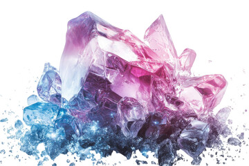 Fototapeta premium Sparkling pink and blue ice crystals burst against a black background a mesmerizing abstract art piece with vibrant