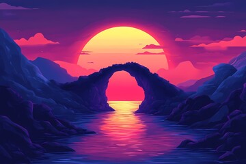 Vibrant Ocean Sunset Landscape. Discover Tranquil Beauty with Pink and Purple Reflections in Mystical Nature Scenery