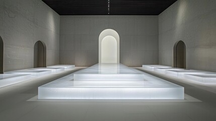 A modern art gallery with a minimalist design.