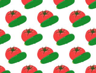 Fresh Tomatoes and Cucumbers Seamless Pattern