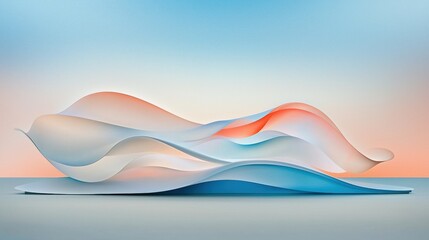 A digital art piece featuring abstract shapes in blue, orange, and white.