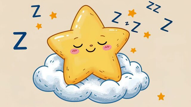 Dreamy star sleeping on cloud with animated z's in adorable nighttime scene