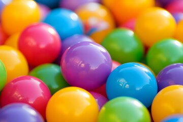 Colorful plastic balls in a pile creating a vibrant textured background.