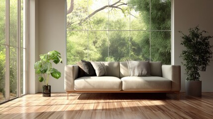 Beige sofa in a sunlit room